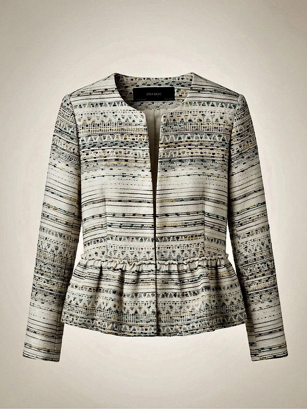 Zara Geometric Peplum Jacket in White & Green Size Medium NWT